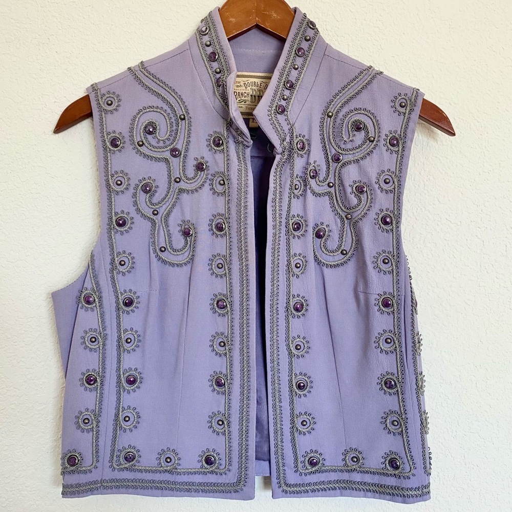 Double D Ranch Wear Purple Lilac Vest With Embroidered Stitching Jewels Size XS